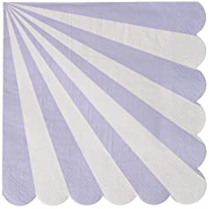 LAVENDER STRIPED SMALL NAPKINSPURPLE PARTY PAPER NAPKINS WITH SCALLOP SHELL EDGE, BIRTHDAY, BABY SHOWER & CELEBRATION TABLE DCOR, PACK OF 20 - Image 1